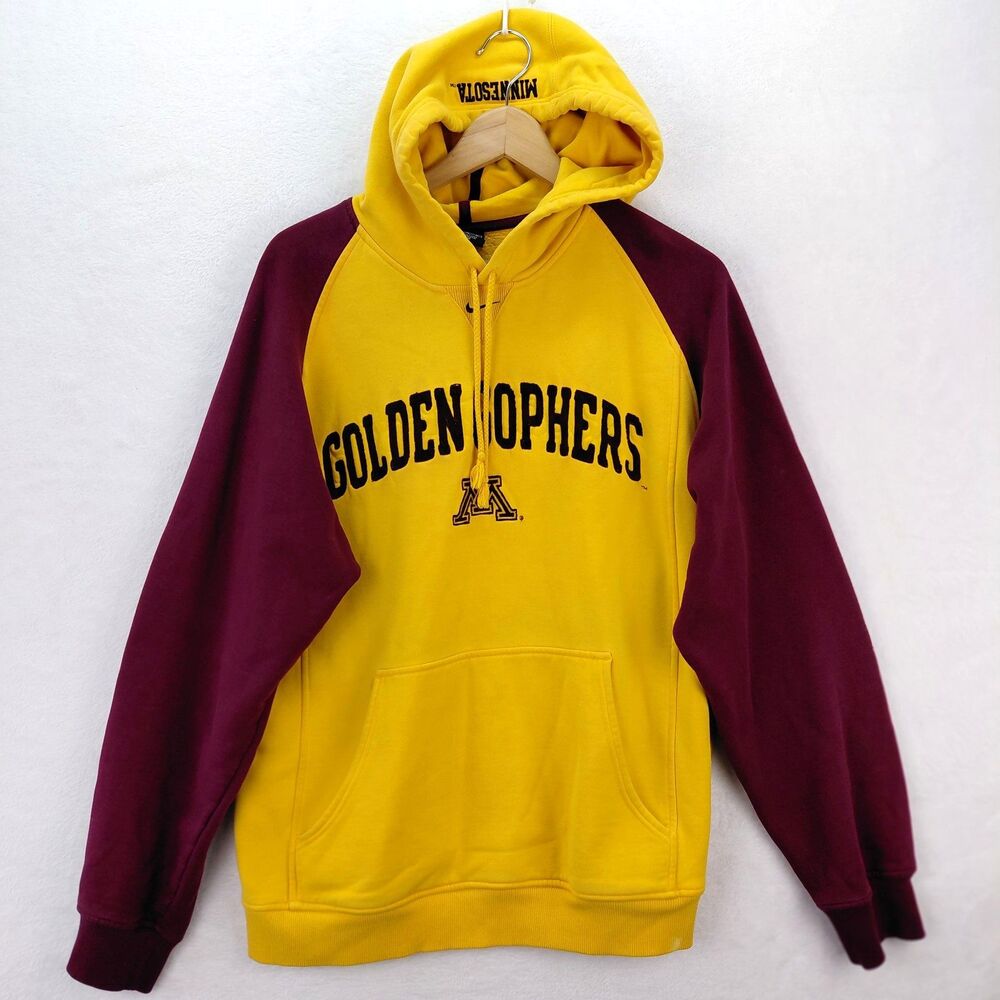VTG Nike Center Swoosh Hoodie Mens M Minnesota Gopher Gold Colorblock Sweatshirt